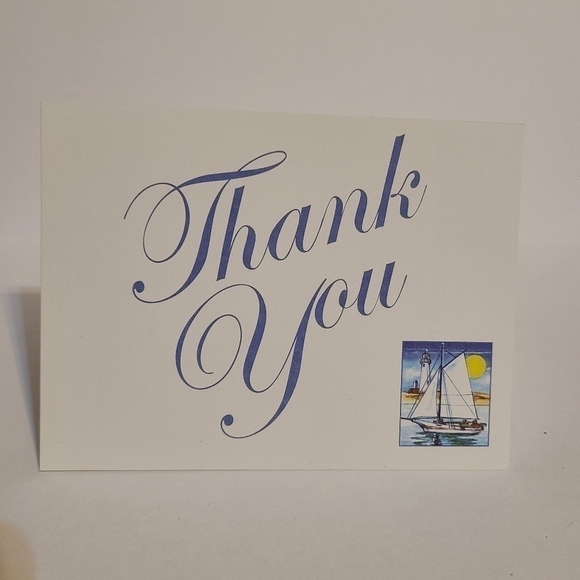 Vintage Simple Blue with Boat Picture Thank You Card - Picture 1 of 5
